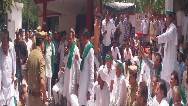 Shamli Aadarsh Mandi Thane Me Dharna Dete Huye Kisaan