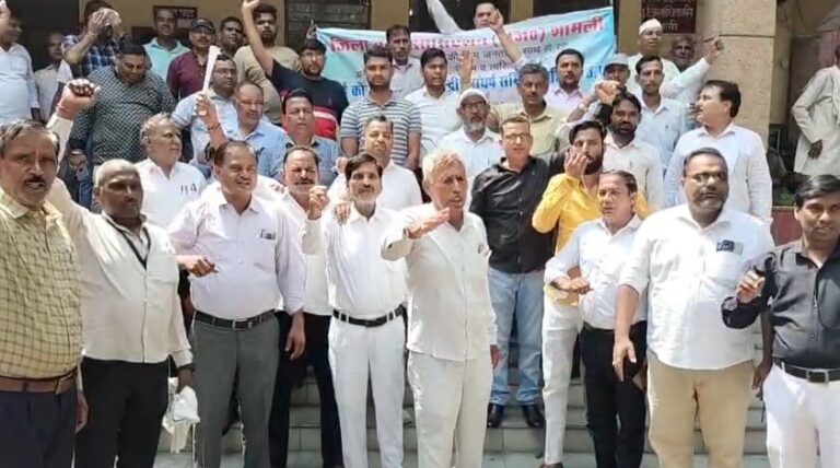 shamli Ke Vakeelo Ne West UP Me Highcourt Ki Bench Ki Mang Ko Lekar Jordar Dharna Pradarshan