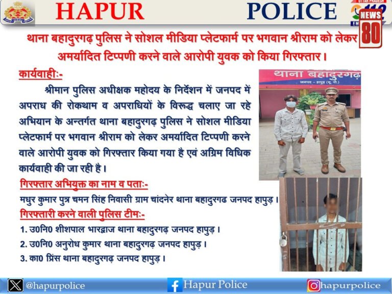 हापुड़ पुलिस का त्वरित एक्शन: धार्मिक भावनाएं भड़काने वाली टिप्पणी पर आरोपी गिरफ्तार
